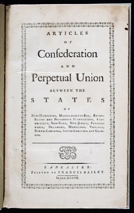Title page of Articles of Confederation