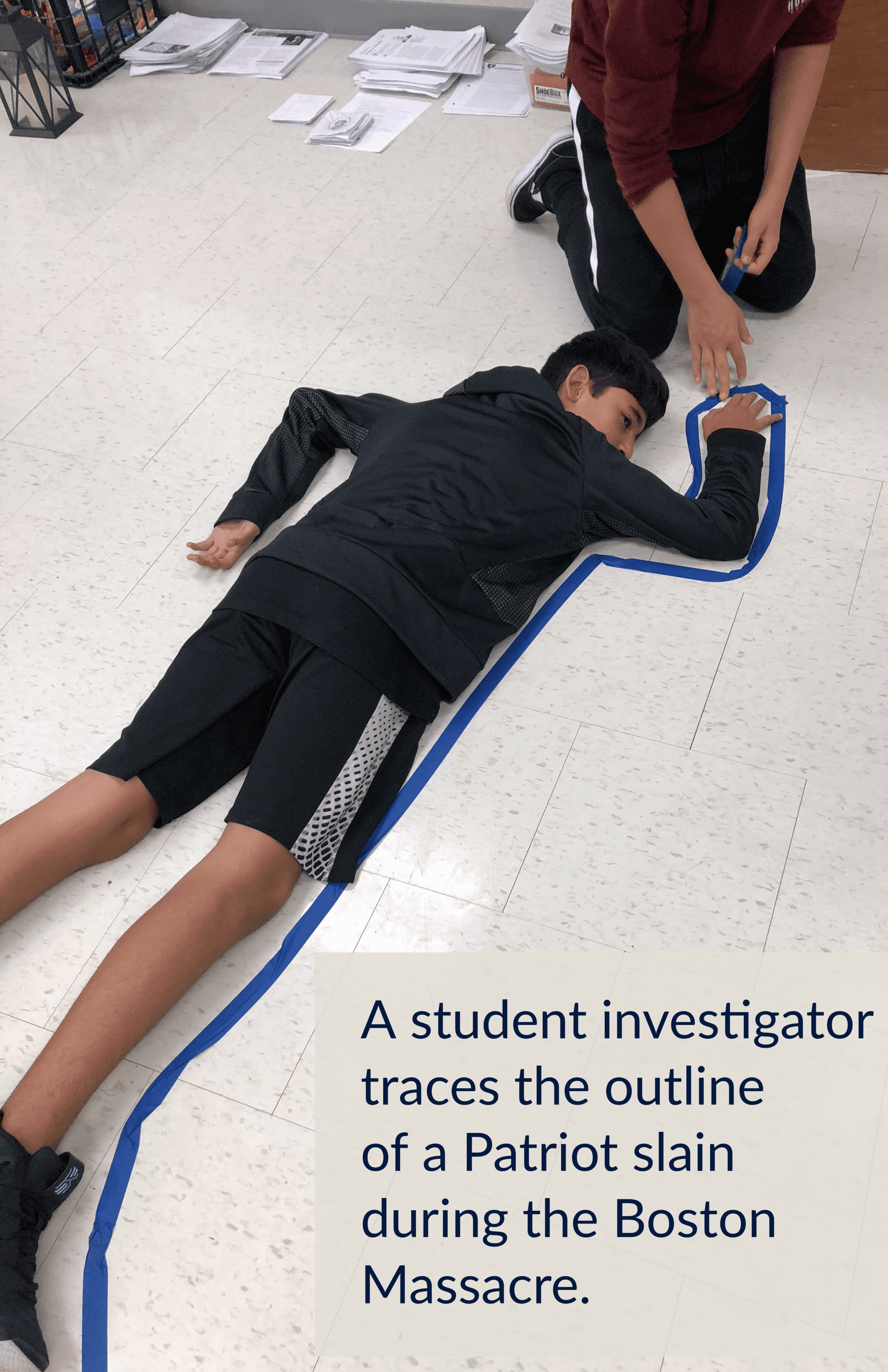 Students study Boston Massacre as a crime scene.